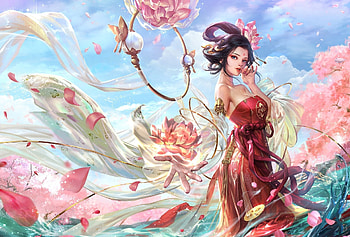 Fantasy girl, Goddess, Lotus, Pink, Red HD wallpaper