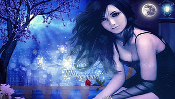 Tifa Lockheart, night, colorful, final fantasy, beautiful, stars, lockheart, tifa, anime, moon, bright, ff7, ffvii, abstract rose HD wallpaper
