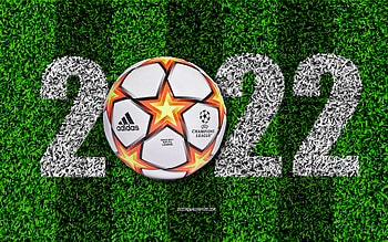 UEFA Champions League 2022, New Year 2022, soccer field, UEFA Champions League official ball, Adidas Finale 21, 2022 concepts, Happy New Year 2022, soccer HD wallpaper