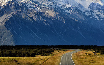 Nature, Grass, Sky, Mountains, Road HD wallpaper