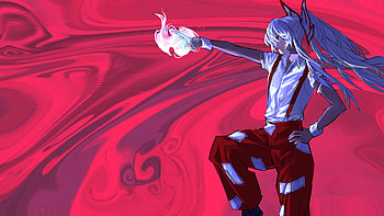 of Fujiwara no Mokou from Touhou in Dynamic Anime Style, Anime, Fujiwara no Mokou, Touhou HD wallpaper