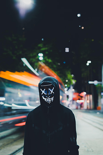 Miscellanea, Miscellaneous, Neon, Glow, Mask, Anonymous, Hood HD phone wallpaper