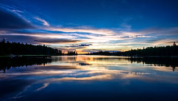 The Evening Sky, reflection, clouds, trees, sky, nature, lake HD wallpaper