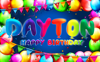 Happy Birtay Dayton, , colorful balloon frame, Dayton name, blue background, Dayton Happy Birtay, Dayton Birtay, popular american male names, Birtay concept, Dayton HD wallpaper