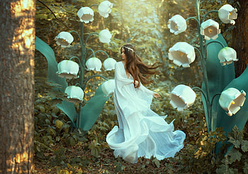 ღ, Flowers, Dress, Forest, Hair, Wreath HD wallpaper