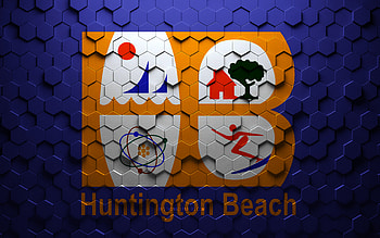 Flag of Huntington Beach, California, honeycomb art, Huntington Beach hexagons flag, Huntington Beach, 3d hexagons art, Huntington Beach flag HD wallpaper