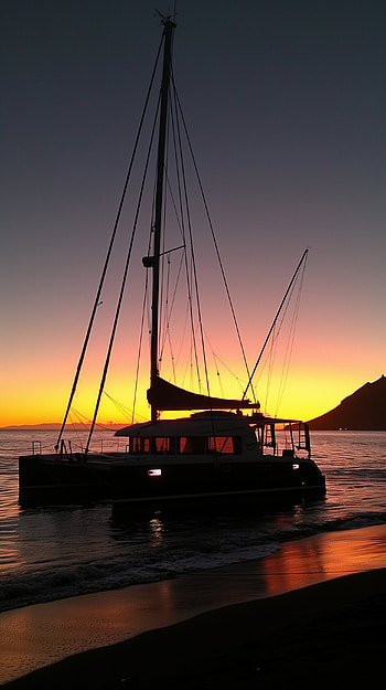 Ocean Sunset Catamaran, ocean HD phone wallpaper