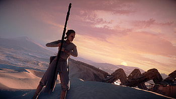 Rey Sunset Jakku, Rey (Star Wars), video game, Star Wars Battlefront II (2017) HD wallpaper