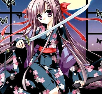 Anime butterfly Sword Girl!!, girl, anime, sword, butterfly HD wallpaper