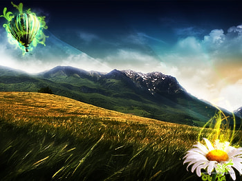 Landscape, Grass, Mountains HD wallpaper
