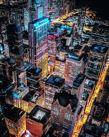 Lights of city, buildings, aerial view HD phone wallpaper