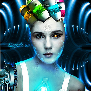 Hydra, blue, girl, digital art, light, face, cool, lips, eye HD wallpaper