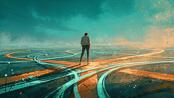 Neon Crossroads — Solitary, Futuristic Landscape, Neon Lights HD wallpaper