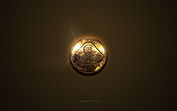 Lotus golden logo, artwork, brown metal background, Lotus emblem, creative, Lotus logo, brands, Lotus HD wallpaper