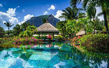Mauritius Island, Mountain landscapes, Luxury hotels, Palm tree paradise HD wallpaper