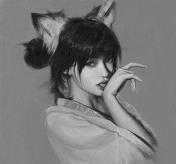 Cat girl, bw, cat, girl, rainbowstone, hand, black, white, frumusete, art, fantasy, pisici HD wallpaper