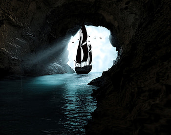 Water, Art, Dark, Boat, Cave HD wallpaper