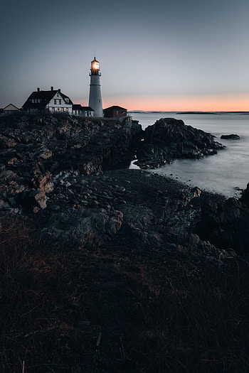 Nature, Sea, Twilight, Building, Shore, Bank, Dusk, Lighthouse HD phone wallpaper