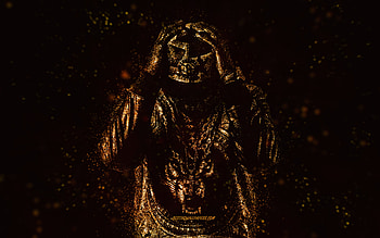 Stevie Stone, yellow glitter art, black background, American rapper, Stevie Stone art, Stephen Williams HD wallpaper