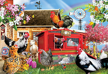 Chicken Coop, birds, poultry, hens, art, house, digital, stable, flowers, rooster HD wallpaper