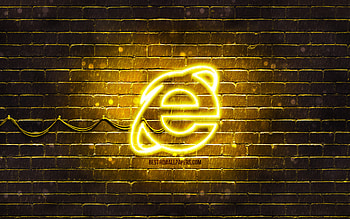 Internet Explorer yellow logo, , yellow brickwall, Internet Explorer logo, brands, Internet Explorer neon logo, Internet Explorer HD wallpaper