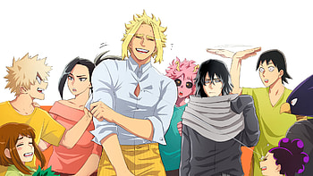 All Might Eraserhead Fumikage Tokoyami Izuku Midoriya Katsuki Bakugou Mina Ashido My Hero Academia HD wallpaper