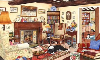Grand salon, divan, salon, chien, grand HD wallpaper