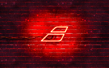 Babolat red logo, , red brickwall, Babolat logo, brands, Babolat neon logo, Babolat HD wallpaper
