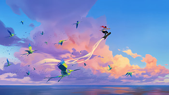 The Sea Of A Thousand Feathers, sea, birds, sky, artist, artwork, art, digital-art, artstation HD wallpaper
