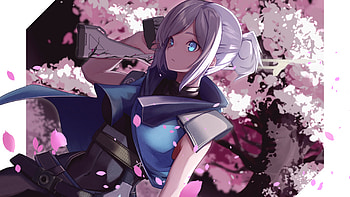 Blue Eyes Jett Pink Sakura Flowers Background Valorant HD wallpaper