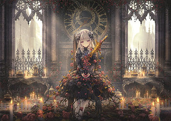 Girl and rose flowers, anime, original HD wallpaper
