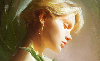 Girl, art, green, fantasy, blonde, tian zi, face HD wallpaper