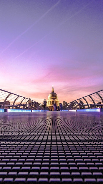 Millennium Bridge, London skyline, and HD phone wallpaper