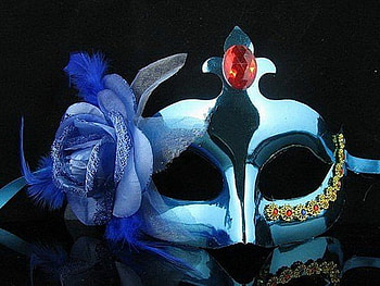 Blue carnival mask, blue, rose, venice, mask, fantasy, flower HD wallpaper