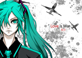 Hatsune Miku - Love is War, blue, black, awesome, song, cute, vocaloid, beauty, nice, miku, music, vocaloids, hatsune, love is war, blue eyes, grey, hatsune miku, twintail, girl, aqua, beautiful, planes, diva, tie, anime, airplanes, pretty, aqua hair, cool, idol, virtual HD wallpaper