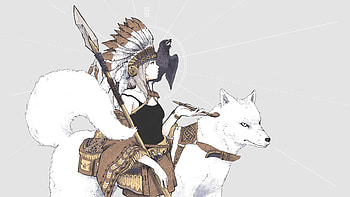 Native American, Anime, Original, Dog, Headdress, Spear HD wallpaper