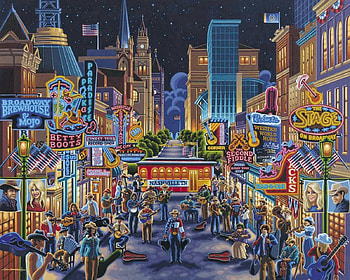 Nashville, artwork, buildings, music, painting, city, street, people, tennessee HD wallpaper