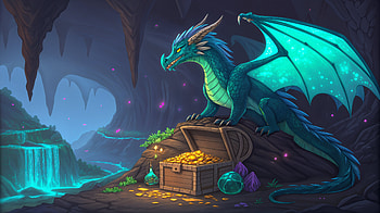 Dragon Lair: Treasure Guardian in a Mystical Cavern, dragon, treasure, cave, glow HD wallpaper