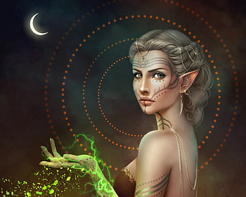 Moon Maiden, missqualle, girl, elf, moon, fantasy, magical, maiden, my lavellan, luminos HD wallpaper