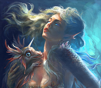 Mermaid, blue, sirena, art, elxi ameyn, girl, summer, fantasy, luminos, creature HD wallpaper