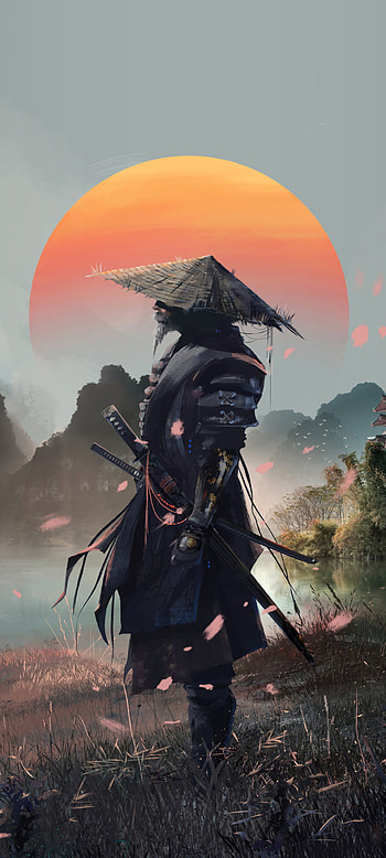Samurai, sky, art HD phone wallpaper