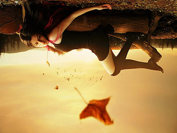 No Gravity, creative, unusual, fall, autumn, beautiful, girl HD wallpaper