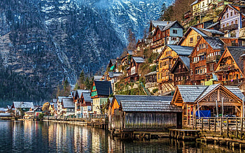 Hallstatt, winter, austrian cities, mountains, Salzkammergut, Austria, Alps, beautiful nature, embankment, Hallstatt cityscape, Europe HD wallpaper