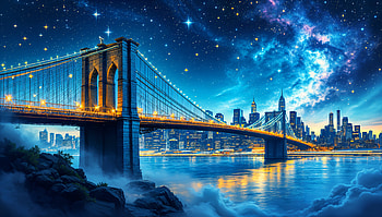Starlit Serenity: Brooklyn Bridge in Stunning Ultra, Brooklyn Bridge, bridge, cityscape, Night Sky, Stars HD wallpaper