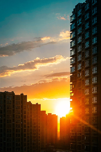 Cities, Sunset, City, Building, Beams, Rays HD phone wallpaper