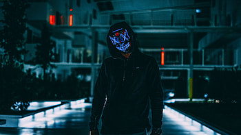 Dark, Neon, Darkness, Glow, Mask, Anonymous, Hood HD wallpaper
