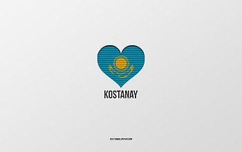 I Love Kostanay, Kazakh cities, Day of Kostanay, gray background, Kostanay, Kazakhstan, Kazakh flag heart, favorite cities, Love Kostanay HD wallpaper