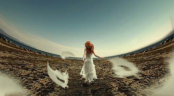 Red head, woman, outdoor, journey HD wallpaper