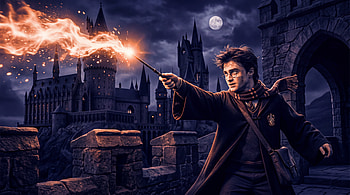 Harry Potter - : Duel at Hogwarts, Wizard, Wand, Spell, Castle HD wallpaper