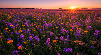 Flower Field at Sunset – Vibrant Nature, flower field, wildflower, field, nature, landscape HD wallpaper